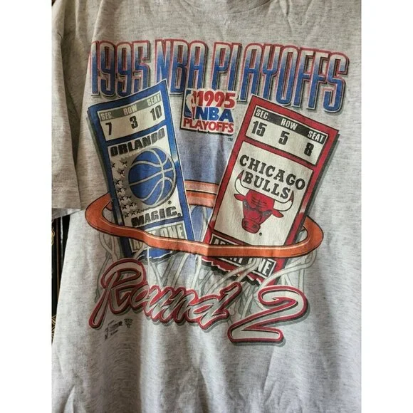 Vintage NBA 1995 playoffs Bulls Magic Round 2 Single Stitch Shirt Salem Men’s XL - Picture 2 of 7